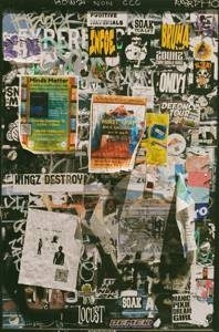 a thoroughly stickered wall